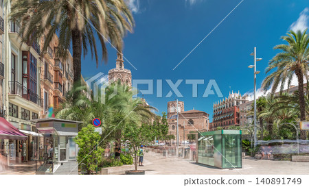 Panoramic timelapse hyperlapse of Plaza de la Reina in Valencia, Spain. Panoramic timelapse hyperlapse of Plaza de la Reina in Valencia, Spain. 140891749