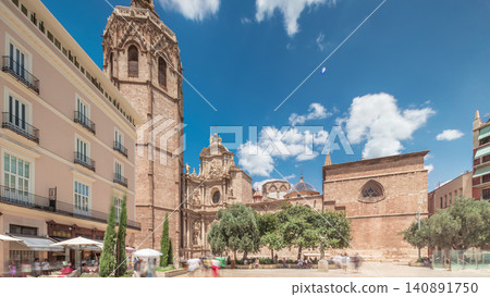 Panoramic timelapse hyperlapse of Plaza de la Reina in Valencia, Spain. 140891750
