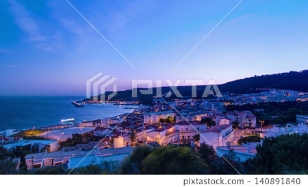 Twilight after sunset in Sesimbra, Portugal timelapse 140891840