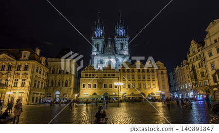 Night time illuminations of the magical Old Town Square timelapse hyperlapse in Prague Night time illuminations of the magical Old Town Square timelapse hyperlapse in Prague 140891847