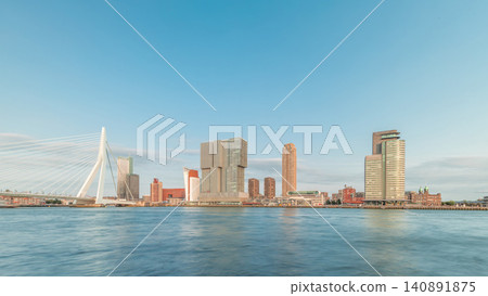 Panorama showing Rotterdam skyline timelapse from Nieuwe Maas River. Netherlands Panorama showing Rotterdam skyline timelapse from Nieuwe Maas River. Netherlands 140891875