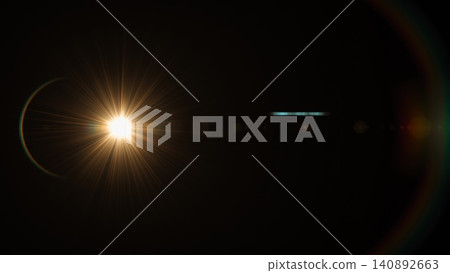 Bright lens flare effect with radiant light burst on dark background Bright lens flare effect with radiant light burst on dark background 140892663