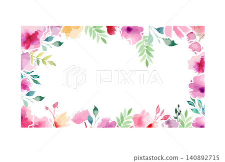 Rectangular frame postcard with watercolor flowers . Hand drawn. Not AI, vector illustration. Rectangular frame postcard with watercolor flowers . Hand drawn. Not AI, vector illustration. 140892715