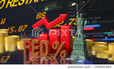 Federal Reserve Rate Hike And American Market Growth 3d render. Federal Reserve Rate Hike And American Market Growth 3d render. 140892964