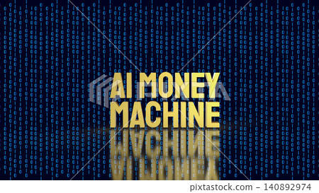 Gold AI Money Machine with Digital Binary Background 3d render. Gold AI Money Machine with Digital Binary Background 3d render. 140892974