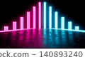 Symmetrical neon light pillars glowing on a dark reflective surface, 3d rendering 140893240