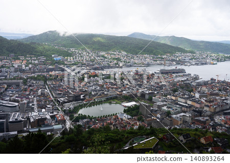 Panoramic view of Bergen, Norway's second largest city, surrounded by mountains and fjords Panoramic view of Bergen, Norway's second largest city, surrounded by mountains and fjords 140893264