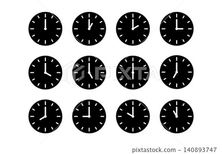 Simple clock face 12-hour icon set 140893747