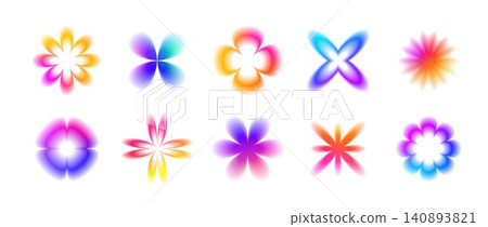 Smooth blurry gradient flowers collection. Iridescent blurred blossom shapes set. Fading abstract bloom elements for sticker, poster, template, badge, collage. Vector bright gradation floral aura pack Smooth blurry gradient flowers collection. Iridescent blurred blossom shapes set. Fading abstract bloom elements for sticker, poster, template, badge, collage. Vector bright gradation floral aura pack 140893821