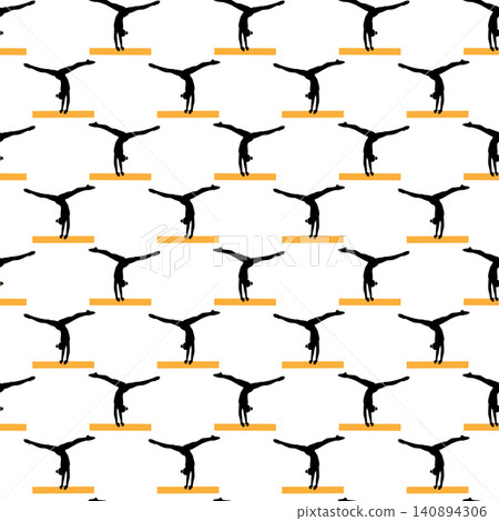 Minimalist seamless pattern of graceful gymnast silhouettes on balance beam in clean modern repeat. Vector illustration for fabric, wallpaper, wrapping paper, packaging, stationery or sports branding 140894306
