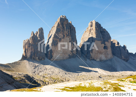 Majestic mountain picks as seen from the three peaks of Lavaredo (Italian: Tre Cime di Lavaredo), One of the best-known mountain groups in Alps Majestic mountain picks as seen from the three peaks of Lavaredo (Italian: Tre Cime di Lavaredo), One of the best-known mountain groups in Alps 140894751