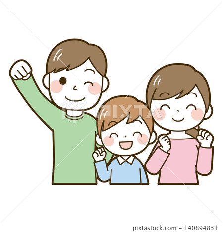 A family of three making a victory pose. A family of three making a victory pose. 140894831