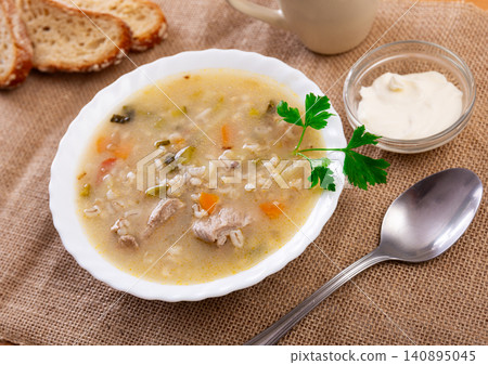 Rassolnik - Traditional Russian soup with pickled cucmbers Rassolnik - Traditional Russian soup with pickled cucmbers 140895045