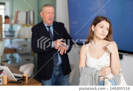 head of a successful company, got angry and scolds at a young employee for being late head of a successful company, got angry and scolds at a young employee for being late 140895516