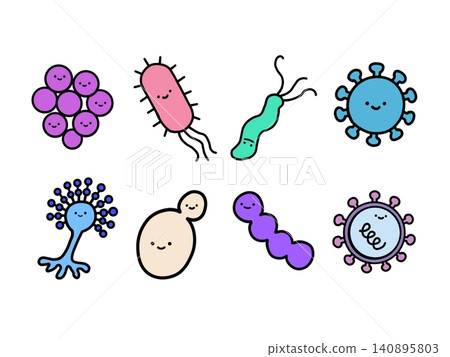 可愛的細菌、病毒和微生物角色套裝 可愛的細菌、病毒和微生物角色套裝 140895803