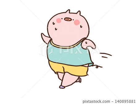 一頭穿著跑步服拼命奔跑的豬（飲食/健康管理） 140895881