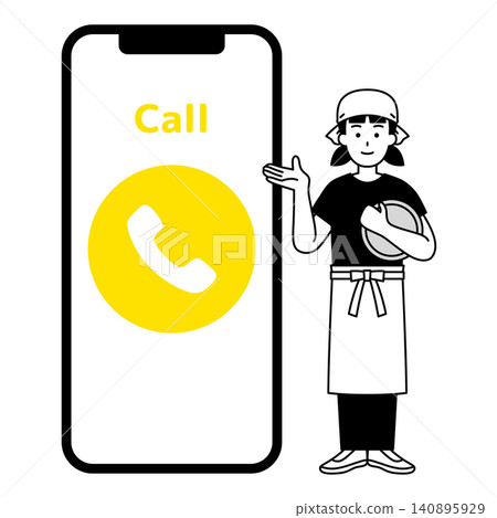 A female bartender uses a large smartphone screen to guide customers through the inquiry process. A female bartender uses a large smartphone screen to guide customers through the inquiry process. 140895929