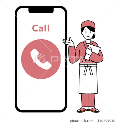 一位日本餐廳的女員工透過智慧型手機的大螢幕引導顧客完成諮詢流程。 一位日本餐廳的女員工透過智慧型手機的大螢幕引導顧客完成諮詢流程。 140895930