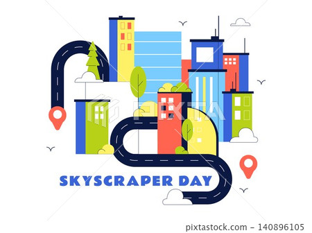 Skyscraper Day Illustration Featuring Modern City Skyline, High Rise Buildings, Urban Architecture, Downtown Landscape, and Metropolitan Landmarks Skyscraper Day Illustration Featuring Modern City Skyline, High Rise Buildings, Urban Architecture, Downtown Landscape, and Metropolitan Landmarks 140896105