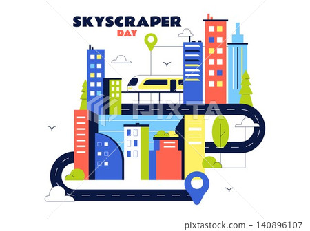 Skyscraper Day Illustration Featuring Modern City Skyline, High Rise Buildings, Urban Architecture, Downtown Landscape, and Metropolitan Landmarks Skyscraper Day Illustration Featuring Modern City Skyline, High Rise Buildings, Urban Architecture, Downtown Landscape, and Metropolitan Landmarks 140896107