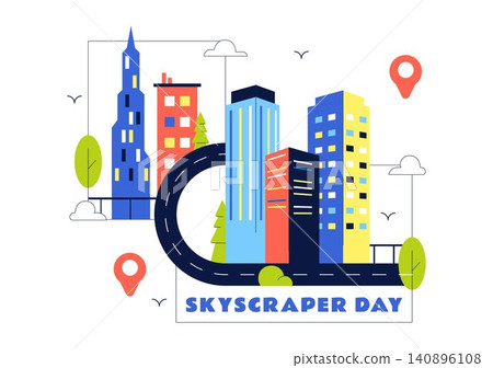 Skyscraper Day Illustration Featuring Modern City Skyline, High Rise Buildings, Urban Architecture, Downtown Landscape, and Metropolitan Landmarks Skyscraper Day Illustration Featuring Modern City Skyline, High Rise Buildings, Urban Architecture, Downtown Landscape, and Metropolitan Landmarks 140896108