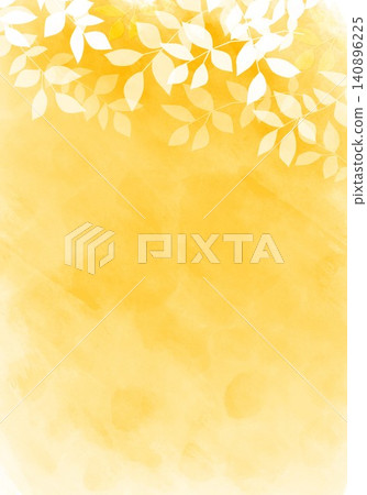 Leaves on an abstract orange background in a watercolor painting 140896225