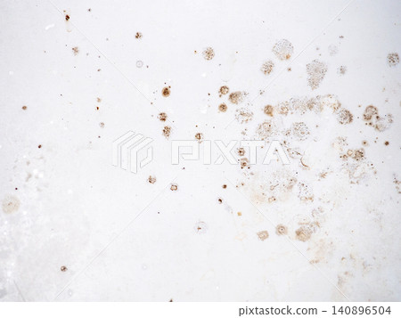 Mold on the enamel in the bathroom. Mold spores in the bathroom. Black dots on a white background. The problem of everyday life. The need for a cleaning product. Mold on the enamel in the bathroom. Mold spores in the bathroom. Black dots on a white background. The problem of everyday life. The need for a cleaning product. 140896504