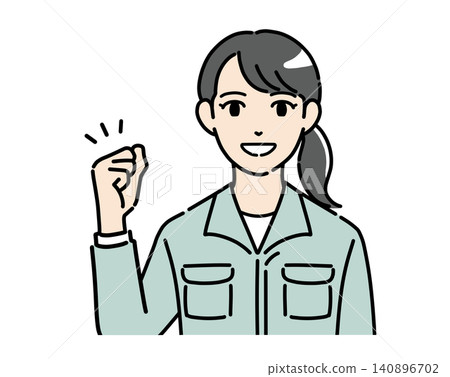 一幅插圖,描繪了一位身穿工作服的女性擺出勝利姿勢。 一幅插圖,描繪了一位身穿工作服的女性擺出勝利姿勢。 140896702