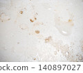 Mold on bathroom enamel. Mold spores in the bathroom. Black dots on a white background. A problem for everyday life. The need for a cleaning agent. 140897027