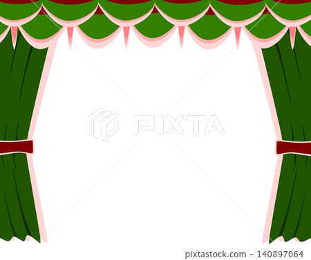 Abstract green geometric theater stage curtain frame on white background with copy space 140897064