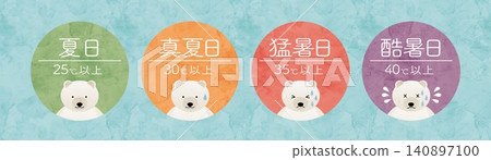 水彩風格的插圖,描繪了溫度等級:夏日、盛夏、酷熱、酷暑。 水彩風格的插圖,描繪了溫度等級:夏日、盛夏、酷熱、酷暑。 140897100