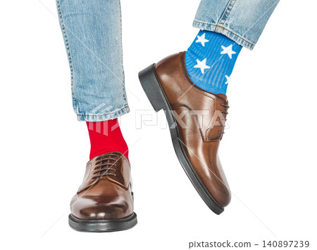 Men's legs, red and blue socks Men's legs, red and blue socks 140897239
