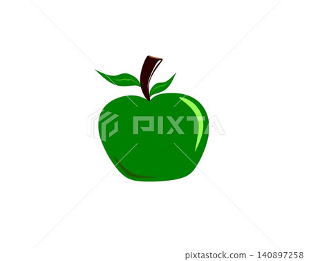 Simple green apple illustration with leaves isolated on white background Simple green apple illustration with leaves isolated on white background 140897258