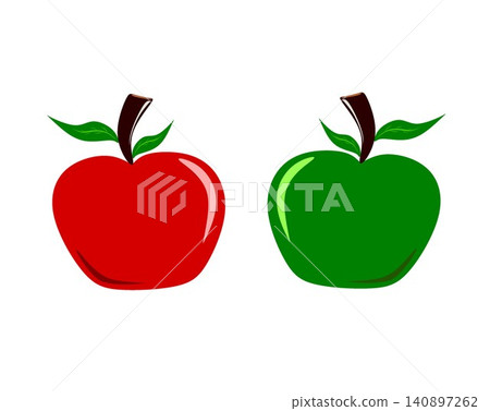 Red and green apple illustration with leaves isolated on white background Red and green apple illustration with leaves isolated on white background 140897262