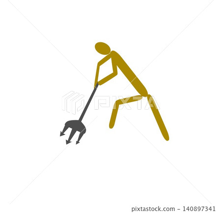 Stick Figure Farmer Working with Pitchfork Vector Illustration Isolated on White Background Stick Figure Farmer Working with Pitchfork Vector Illustration Isolated on White Background 140897341