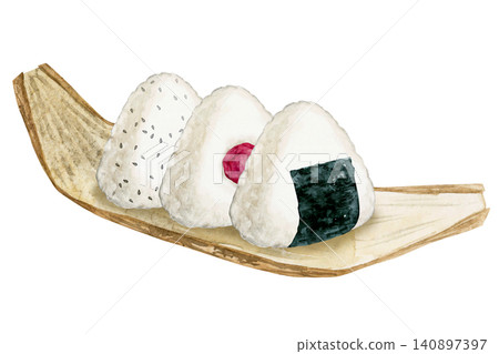Rice ball placed on bamboo leaves (watercolor illustration) Rice ball placed on bamboo leaves (watercolor illustration) 140897397
