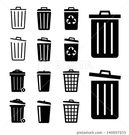 Trash Can Icon Set: Delete, Recycle, Dustbin Symbols Trash Can Icon Set: Delete, Recycle, Dustbin Symbols 140897833