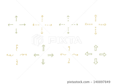 A set of simple, hand-drawn arrow illustrations pointing up, down, left, and right (yellow and green). A set of simple, hand-drawn arrow illustrations pointing up, down, left, and right (yellow and green). 140897849