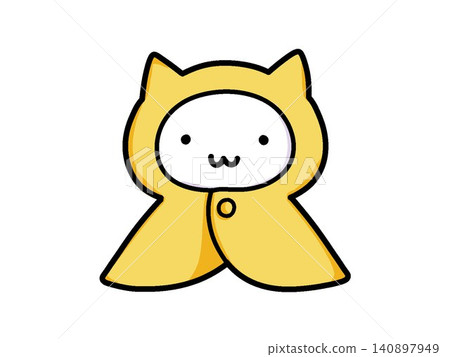 A cat wearing a yellow raincoat hood A cat wearing a yellow raincoat hood 140897949