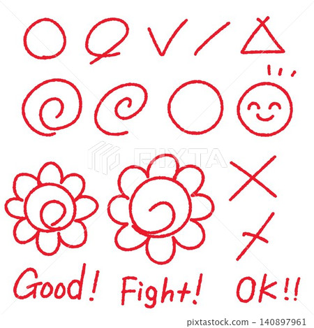 Hand-drawn crayon flower circle set Hand-drawn crayon flower circle set 140897961