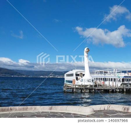 Pleasure boat in Lake Suwa Pleasure boat in Lake Suwa 140897966