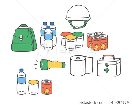 Disaster preparedness kit illustration Disaster preparedness kit illustration 140897979
