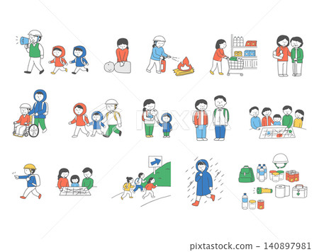 A set of illustrations of people related to disaster prevention. A set of illustrations of people related to disaster prevention. 140897981