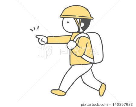 Figure indicating evacuation direction; disaster prevention/evacuation guidance; simple illustration, monochrome. Figure indicating evacuation direction; disaster prevention/evacuation guidance; simple illustration, monochrome. 140897988