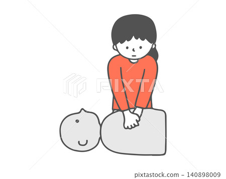 A woman practicing chest compressions. A woman practicing chest compressions. 140898009