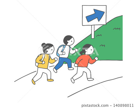 People evacuating to higher ground: Disaster prevention, tsunami, and flood evacuation actions (simple illustration) People evacuating to higher ground: Disaster prevention, tsunami, and flood evacuation actions (simple illustration) 140898011