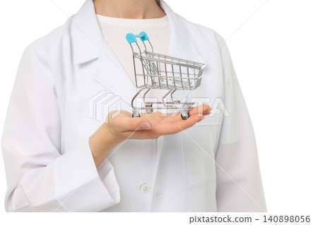 Creative hand supports a shopping cart design, isolated, PNG Creative hand supports a shopping cart design, isolated, PNG 140898056