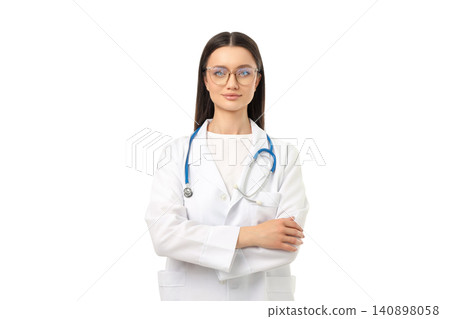 A professional with crossed arms and stethoscope, isolated, PNG A professional with crossed arms and stethoscope, isolated, PNG 140898058