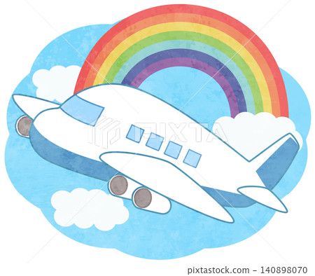 天空中的彩虹和飛機圖示。 天空中的彩虹和飛機圖示。 140898070