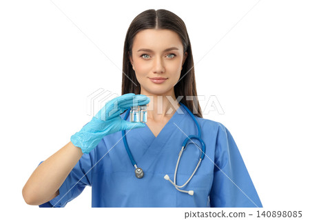 A pro holds glass vials in one hand for support, isolated, PNG A pro holds glass vials in one hand for support, isolated, PNG 140898085